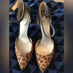Size 11 Animal print stiletto with solid black 3” ankle strapped heel